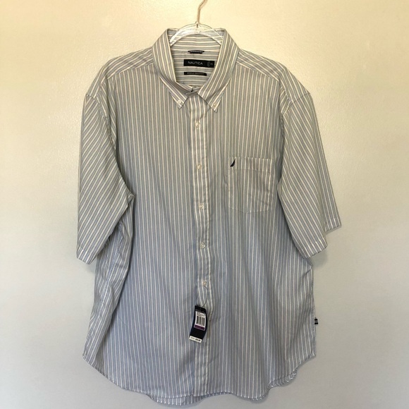 Nautica Short Sleeve Button Up Shirt Blue Yellow Stripes New XXL - Picture 1 of 7
